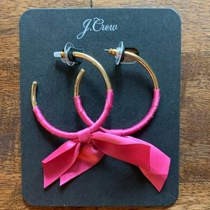 Jcrew pink bow gold hoop earrings